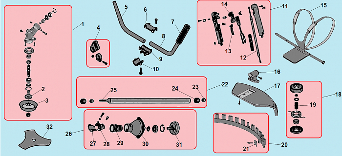 3 РЕДУКТОР - ШТАНГА - КОЖУХ ТРИММЕР CHAMPION Т374FS