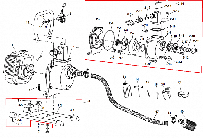 2 КОРПУС ПОМПЫ - САЛЬНИК - КРЫЛЬЧАТКА - УЛИТКА МОТОПОМПА CHAMPION GP26-II