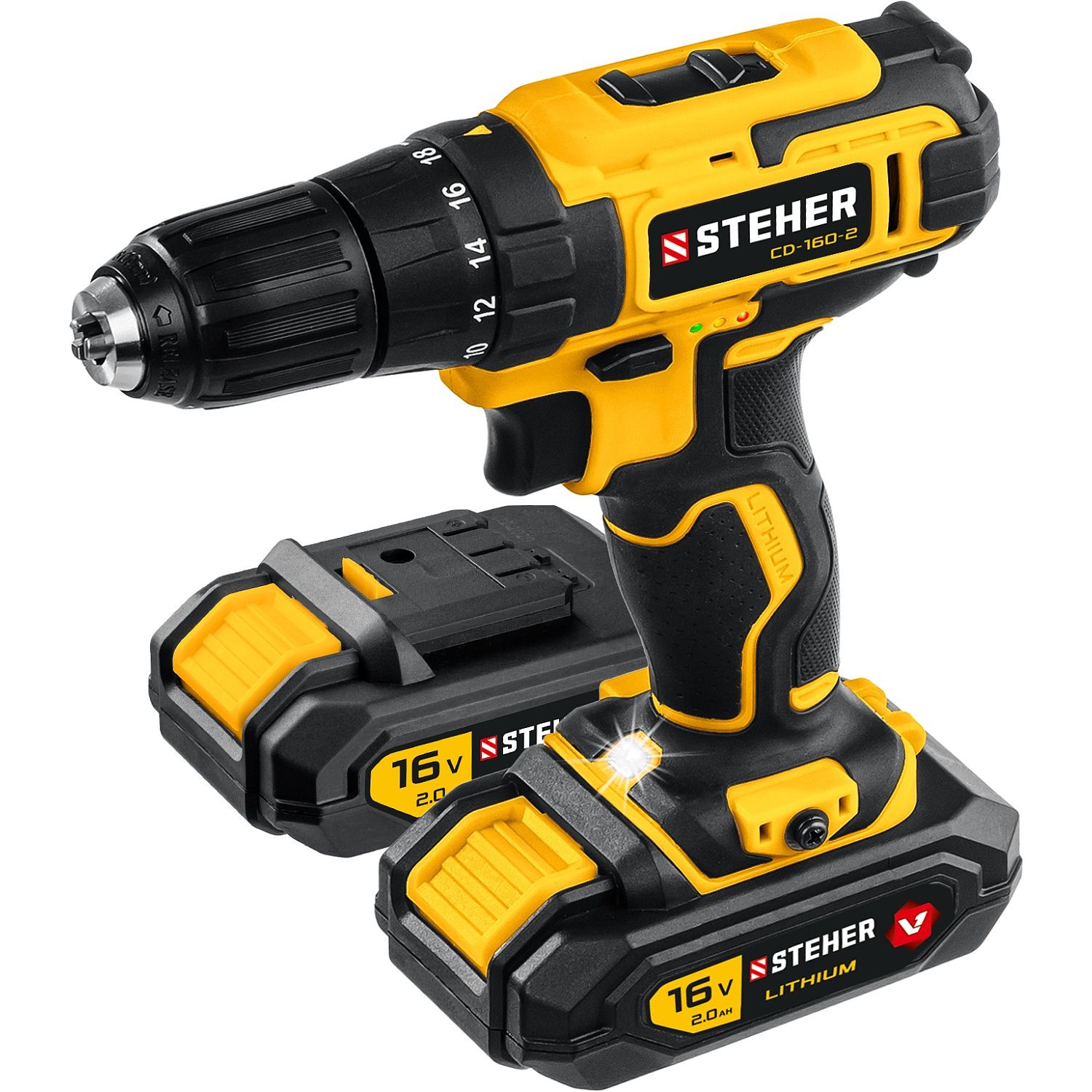 Дрель-шуруповерт, 2 АКБ (2 Ач), в кейсе CD-160-2